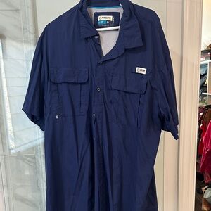 Magellan Outdoors Men's Navy Casual Button Down Shirt- Fish Gear Angler Fit